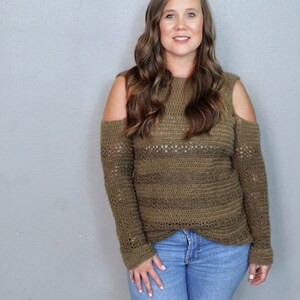 Cold Shoulder Sweater Crochet Pattern, Women&#39;s Crochet Sweater, Calgary Cold Shoulder Sweater, Instant Download