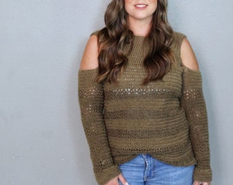 Cold Shoulder Sweater Crochet Pattern, Women's Crochet Sweater, Calgary Cold Shoulder Sweater, Instant Download