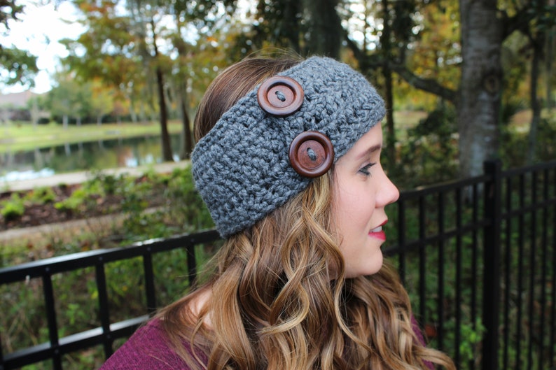 Earwarmer with Buttons Amelia Earwarmer Instant Download Chunky Earwarmer with Button Crochet Pattern