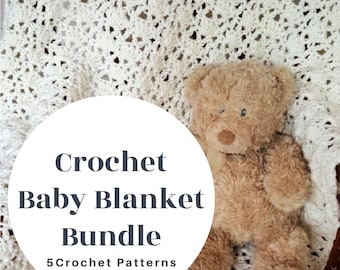 Crochet Baby Blanket Pattern Bundle, Crochet Blanket for Baby, 5 Pattern Collection, Crochet Baby Shower Gift Idea, Instant Download PDF