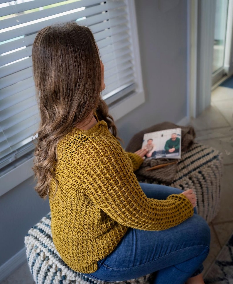 Crochet Waffle Stitch Henley Shirt Pattern: Women's Sweater (PDF Download) image 9