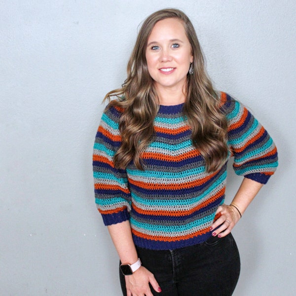 Crochet Sweater Pattern, Vintage Striped Crochet Sweater, Vinnie Sweater, Instant Download