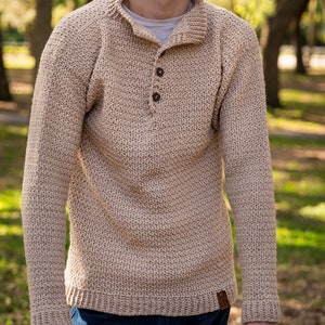 Men's Crochet Sweater Pattern, Mock Neck with Buttons Sweater, Bramley Sweater, Instant Download image 3