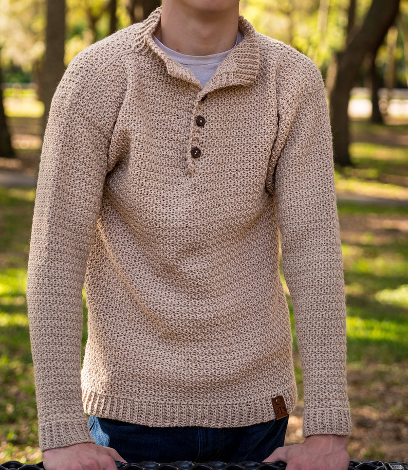 Men's Crochet Sweater Pattern, Mock Neck with Buttons Sweater, Bramley Sweater, Instant Download image 3