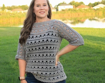 Lacy Crochet Sweater Pattern: Women&#39;s Serenity Sweater (PDF Download XS-5X)