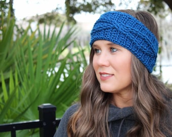 Cabled Headband Crochet Pattern, Crochet Cabled Earwarmer, Crossroads Headband, Instant Download
