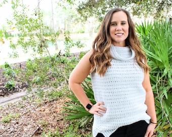 Crochet Top Pattern, Women's Sleeveless Sweater, Crochet Sweater Vest, XS-5X, Instant Download PDF