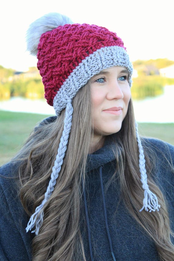 Crochet Celtic Weave Handmade beanie hat Crochet Celtic Stitch Beanie - Free One Skein Pattern - Left  main image 2