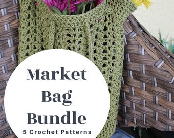 Crochet Market Bag Pattern Bundle – 5 Reusable Tote & Mesh Designs (PDF Pattern)
