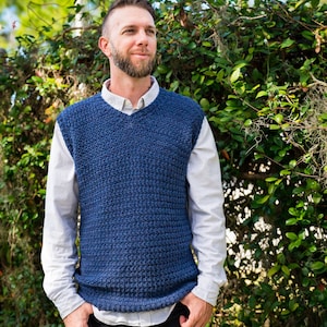 Men's Crochet Sweater Vest Pattern, Sylas Sweater Vest, Instant Download image 1