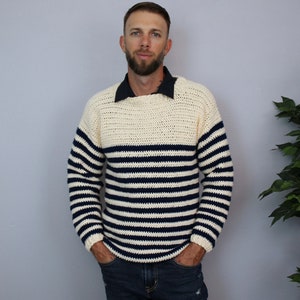 Men's Crochet Sweater Pattern, Striped Crochet Sweater for Men, Crochet Pullover Pattern, S-XL, Instant Download PDF 画像 4