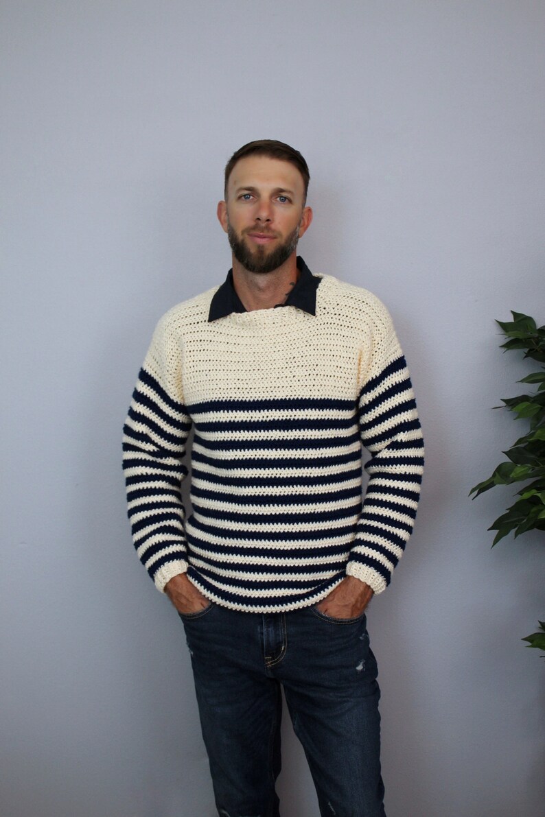 Men's Crochet Sweater Pattern, Striped Crochet Sweater for Men, Crochet Pullover Pattern, S-XL, Instant Download PDF 画像 4