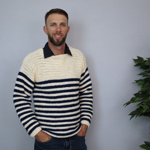 Mens Sweater Crochet Pattern, Mens Pullover Sweater, Upper Eastside Sweater, Instant Download image 1