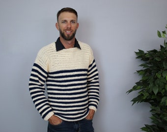 Mens Sweater Crochet Pattern, Mens Pullover Sweater, Upper Eastside Sweater, Instant Download