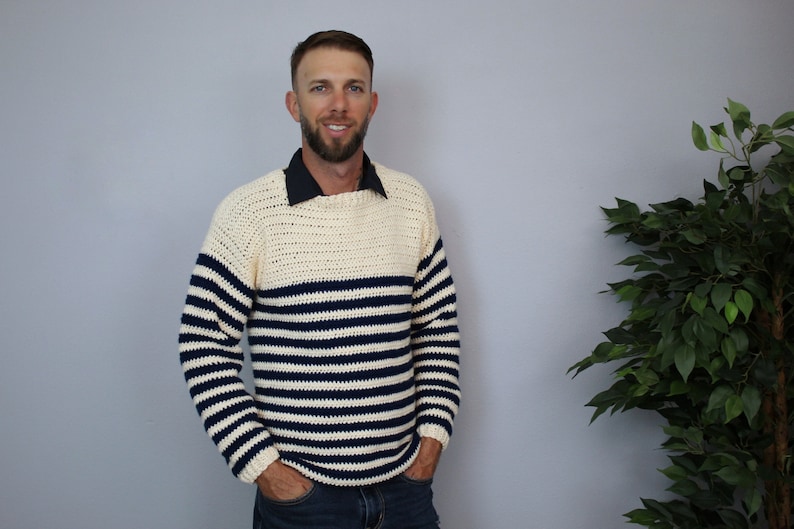 Mens Sweater Crochet Pattern, Mens Pullover Sweater, Upper Eastside Sweater, Instant Download image 1