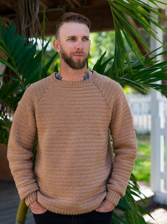 Men's Crochet Sweater Pattern, Men's Raglan Sweater, Crochet Pullover Sweater, Reed Raglan Sweater, PDF Download