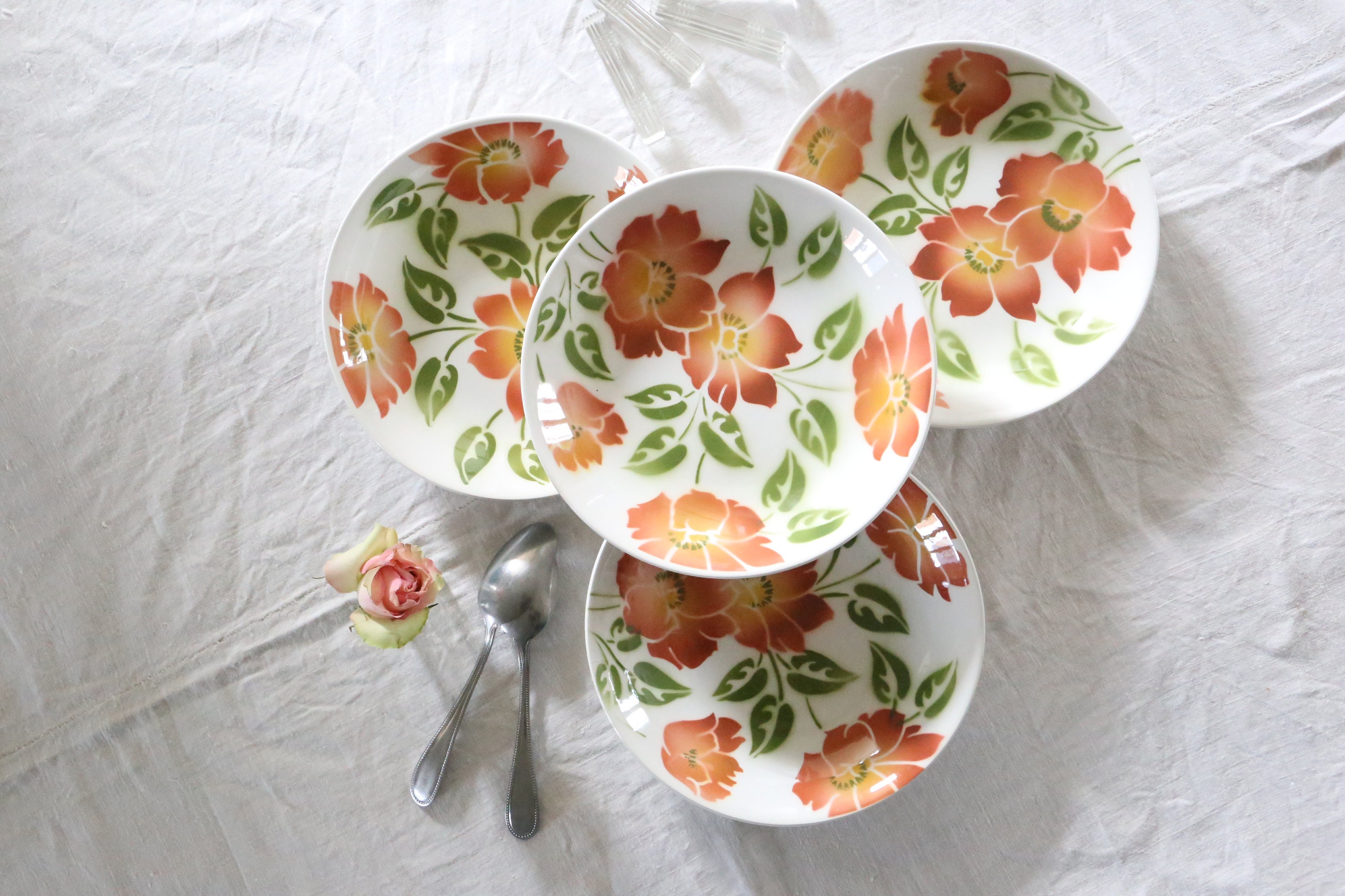 Set de 4 Assiettes Creuses Moulin Des Loups, Motif Ontario, Vintage Français, Authentique, Rare, Cam