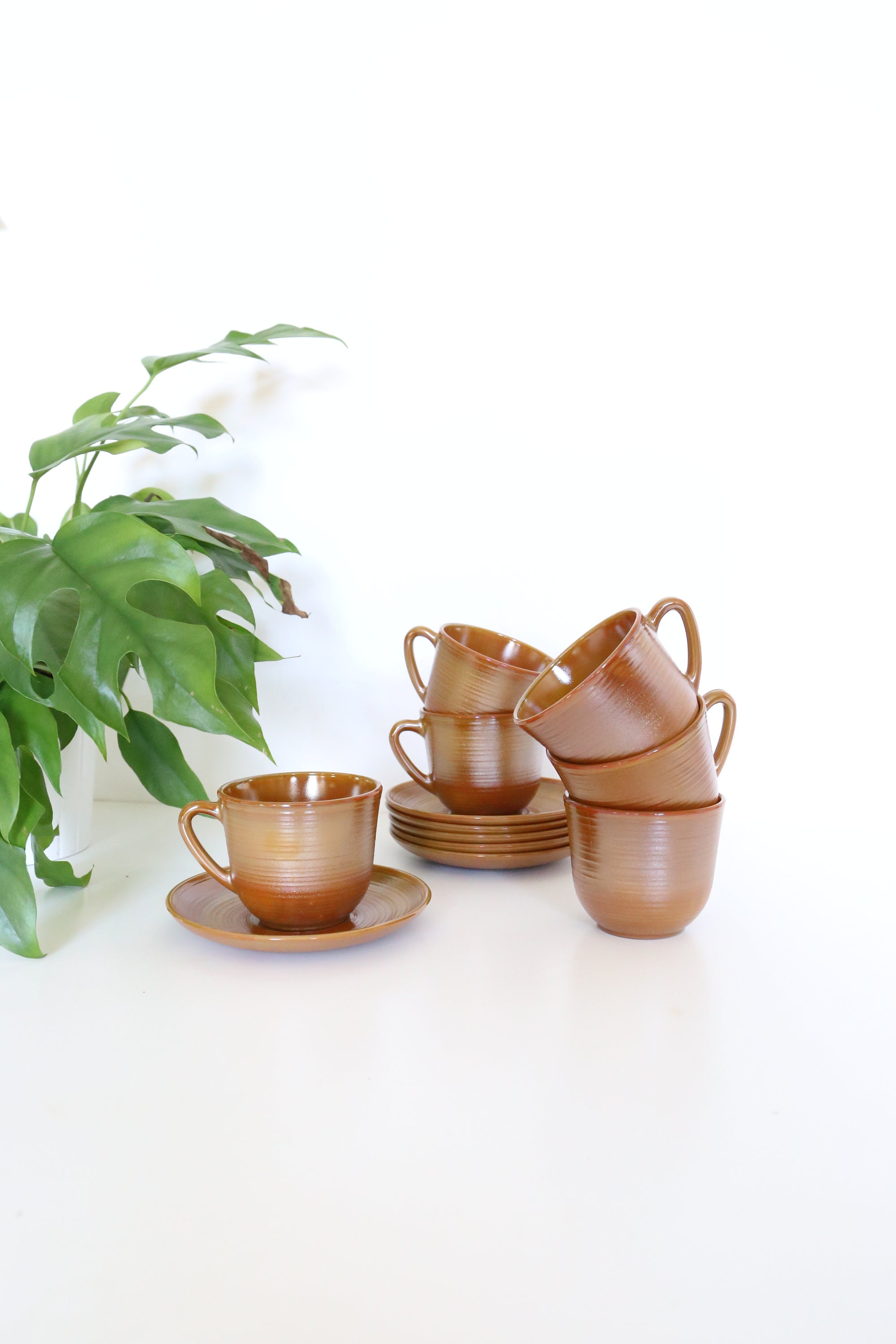 Set de 6 Tasses et Sous Tasses, Arcopal Volcan, Vintage Français