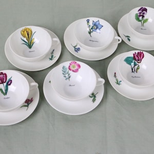 Set of 6 cups and saucers, Faiencerie NBD Limoges, Bernardaud