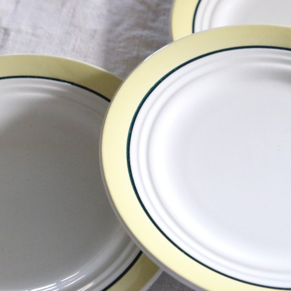 Set de 4 assiettes à dessert, jaune, Céranord, manufacture française, vintage