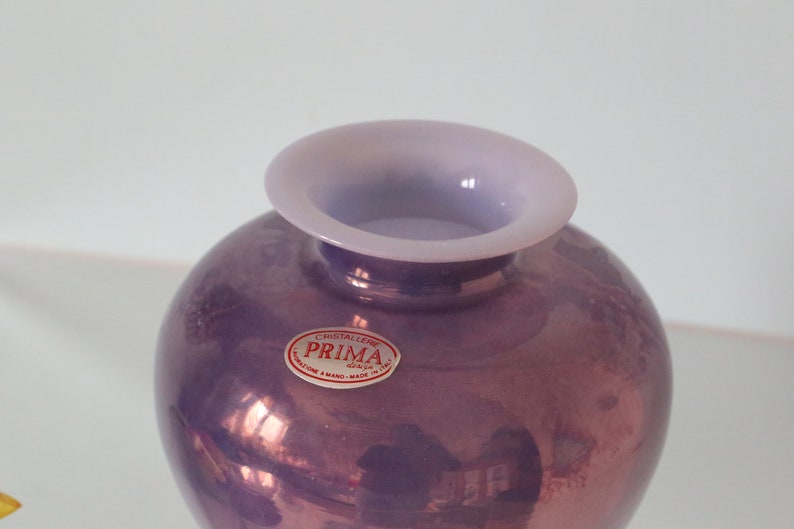 Iridescent glass ball vase, vintage, 1980 image 6