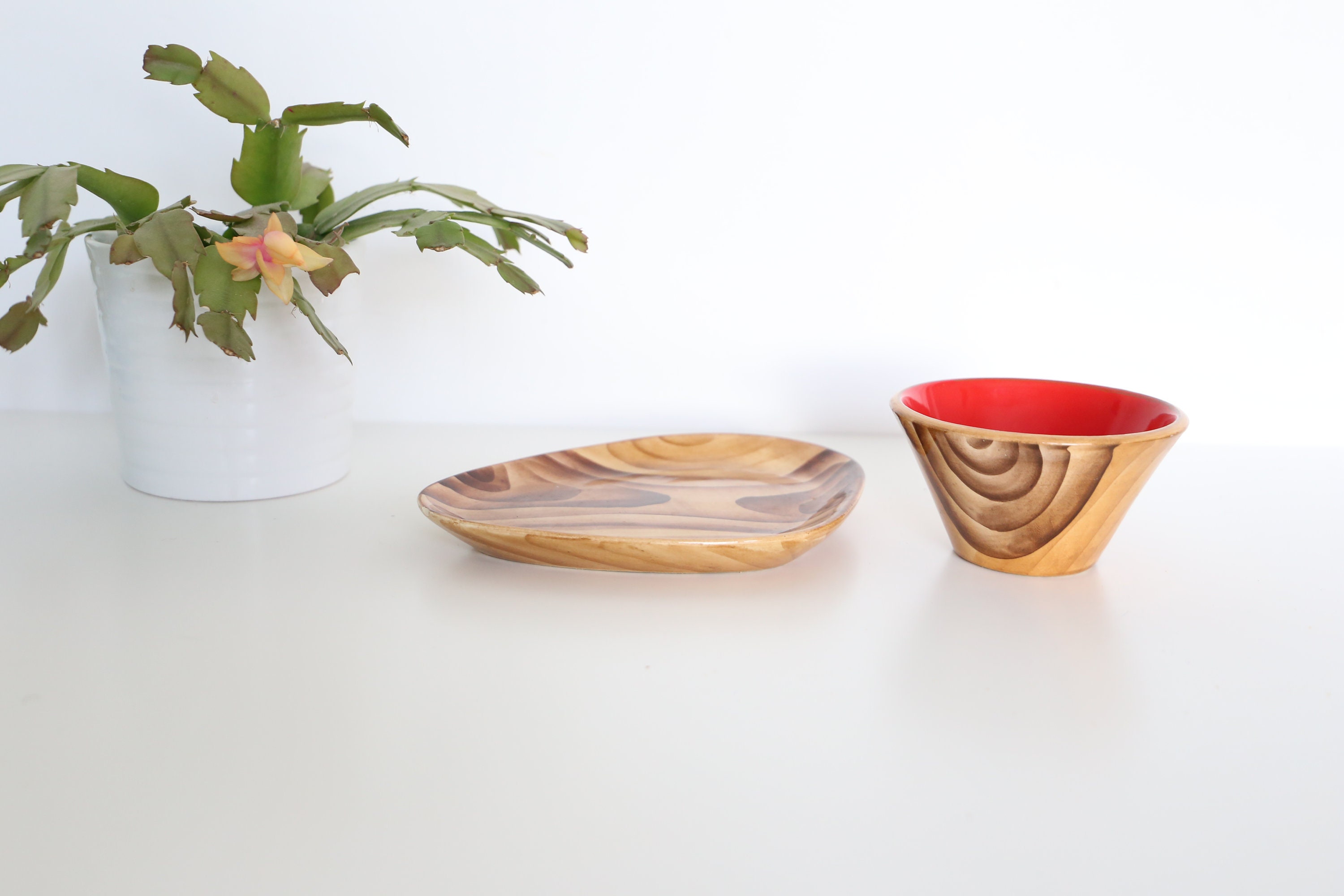 Coupe et Plat Vallauris, Imitation Bois, Vintage, 1950