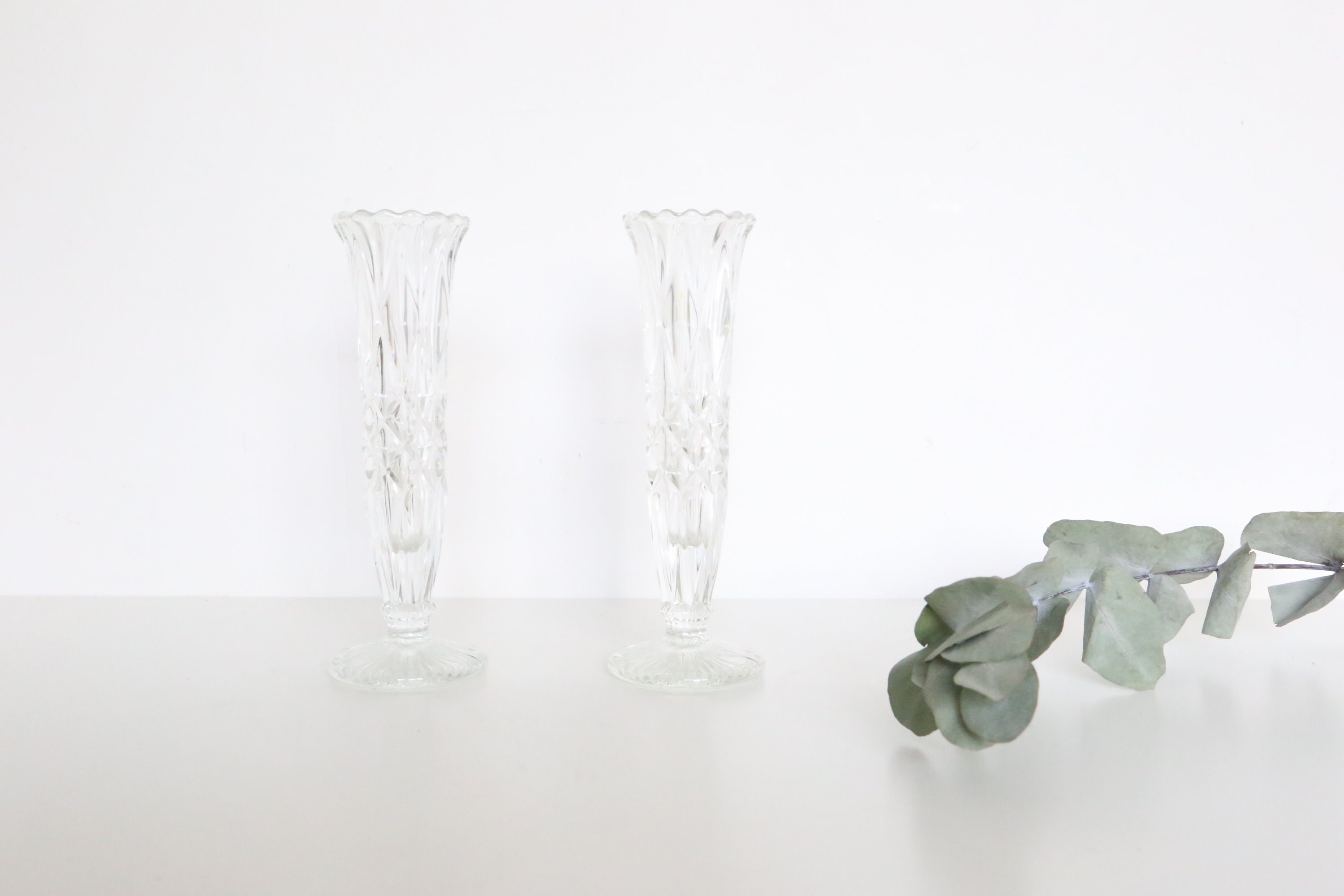 Paire de Vases en Verre Moulé, Vintage