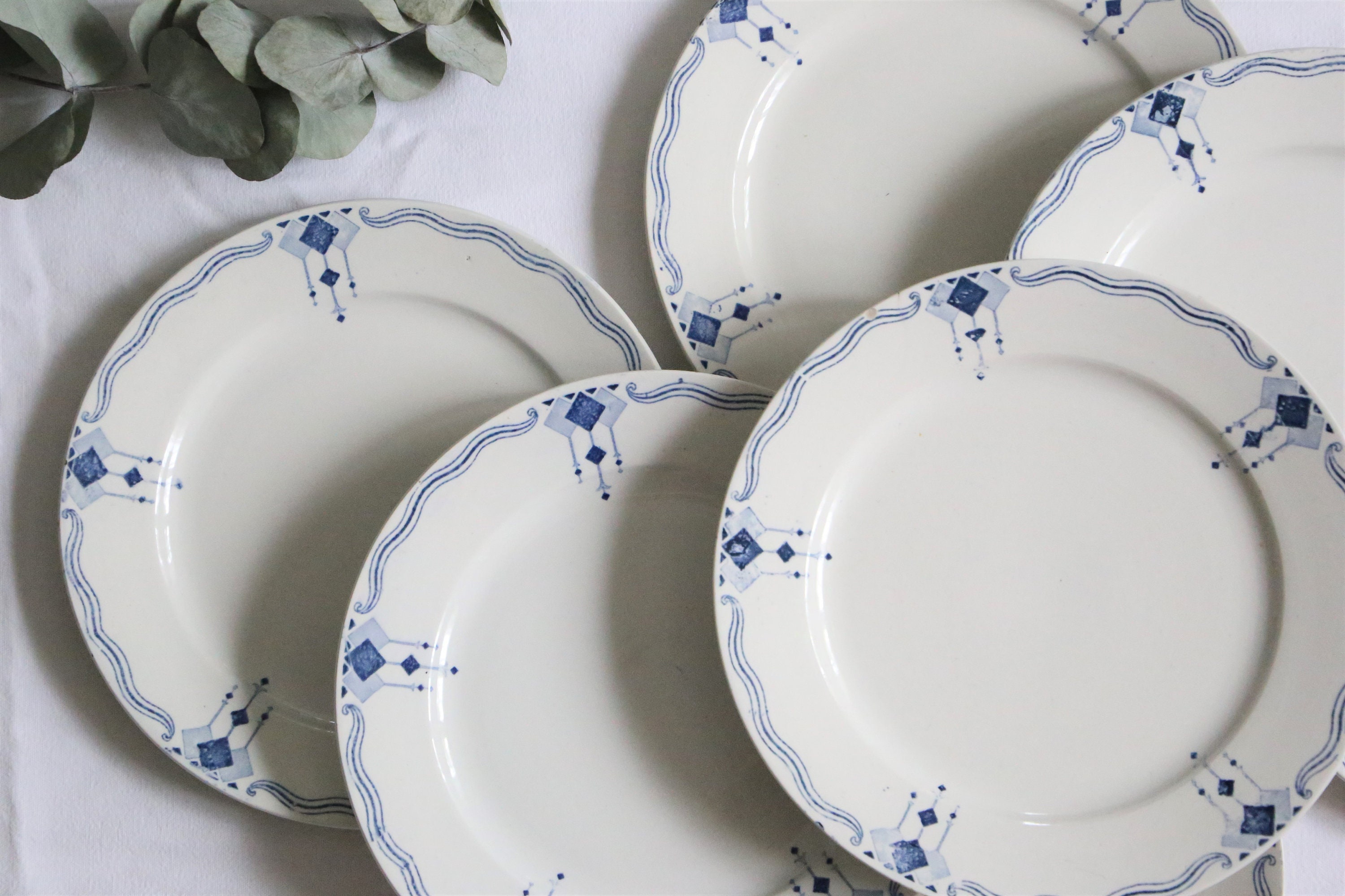 Set de 7 Assiettes à Dessert Sarreguemines Modèle Saphir, Vintage