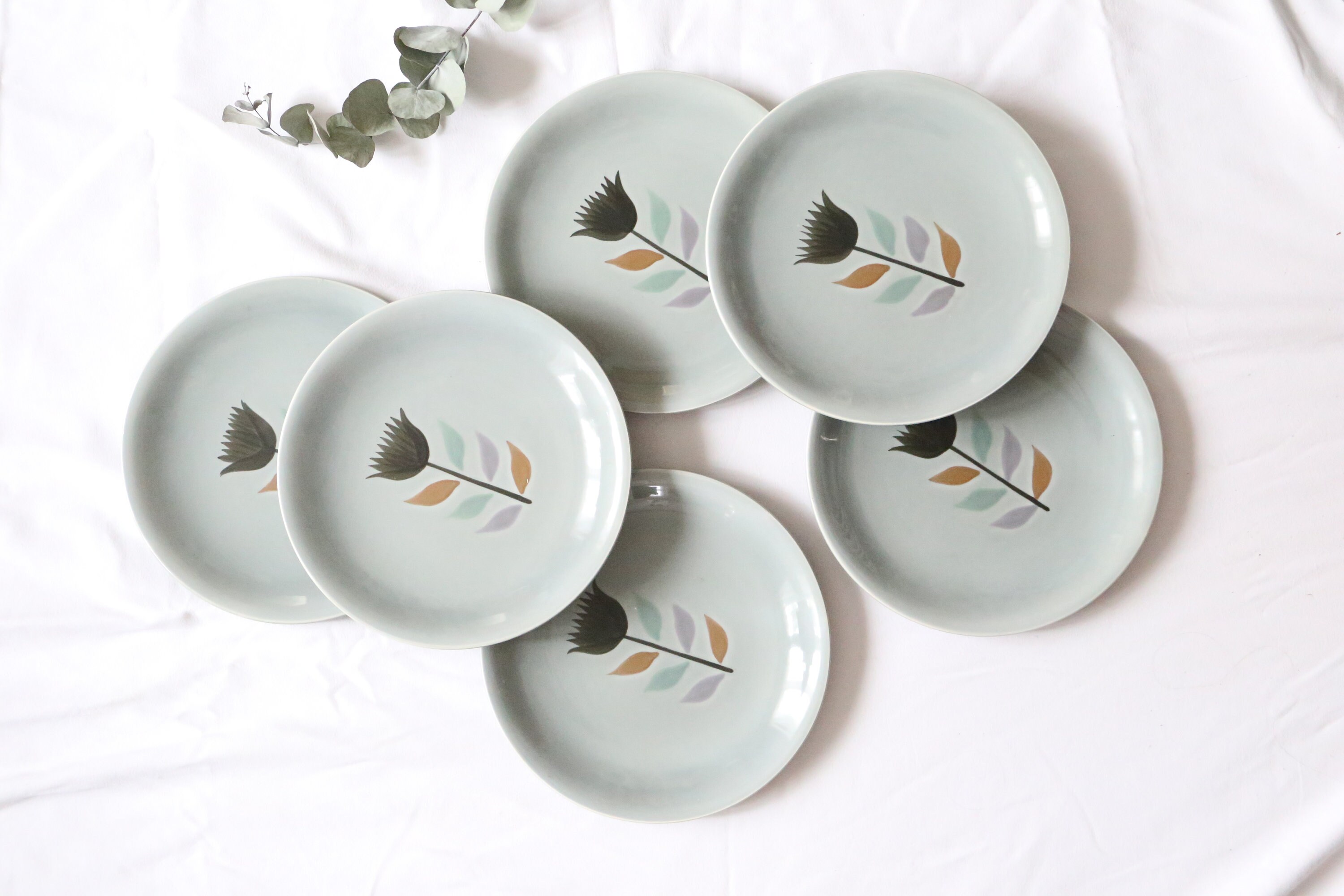 Set de 6 Assiettes Plates Salins, Motif Montpezat, Vintage Français