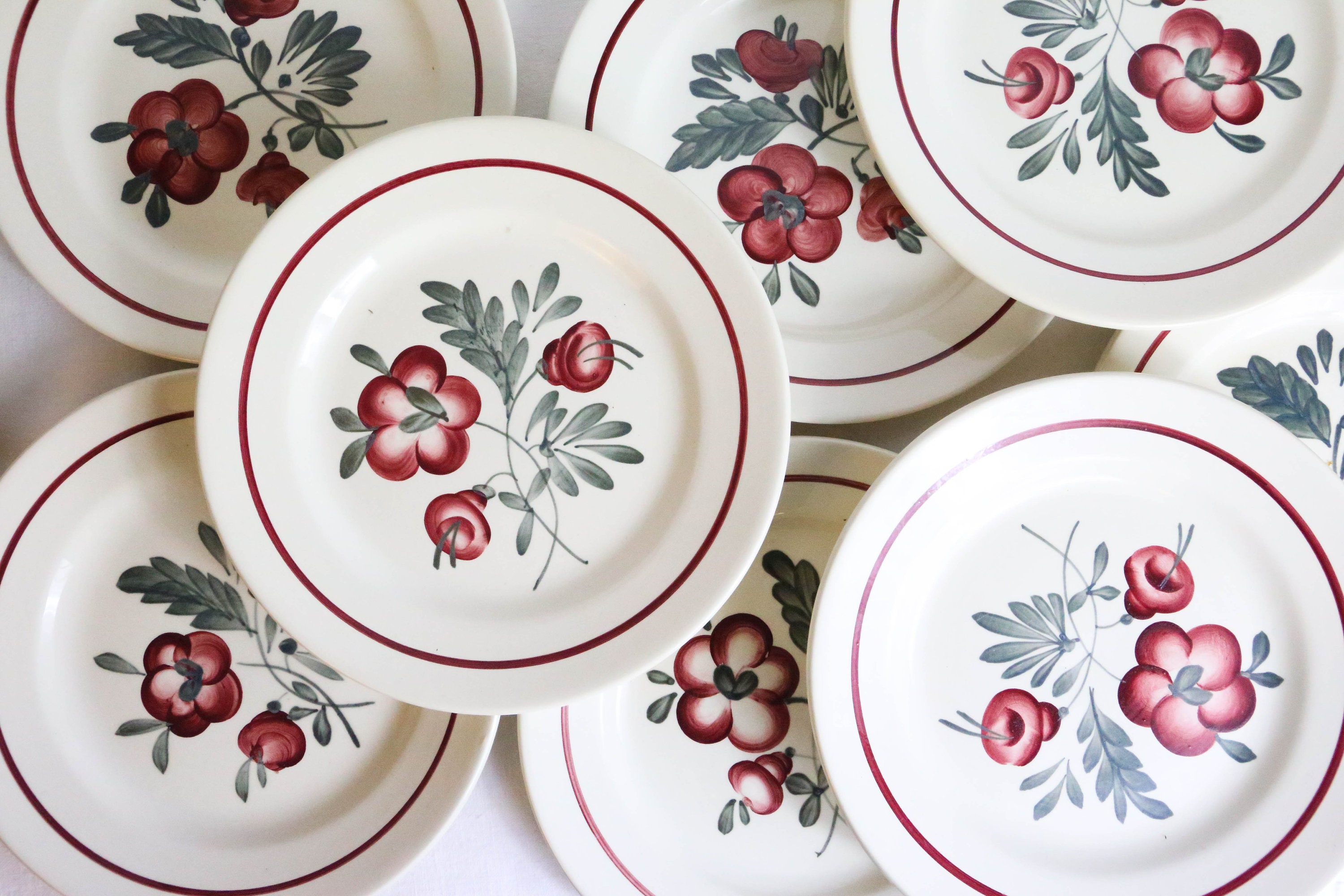 Set de 11 Assiettes à Dessert Sarreguemines, Modèle Champenois, Vintage Français