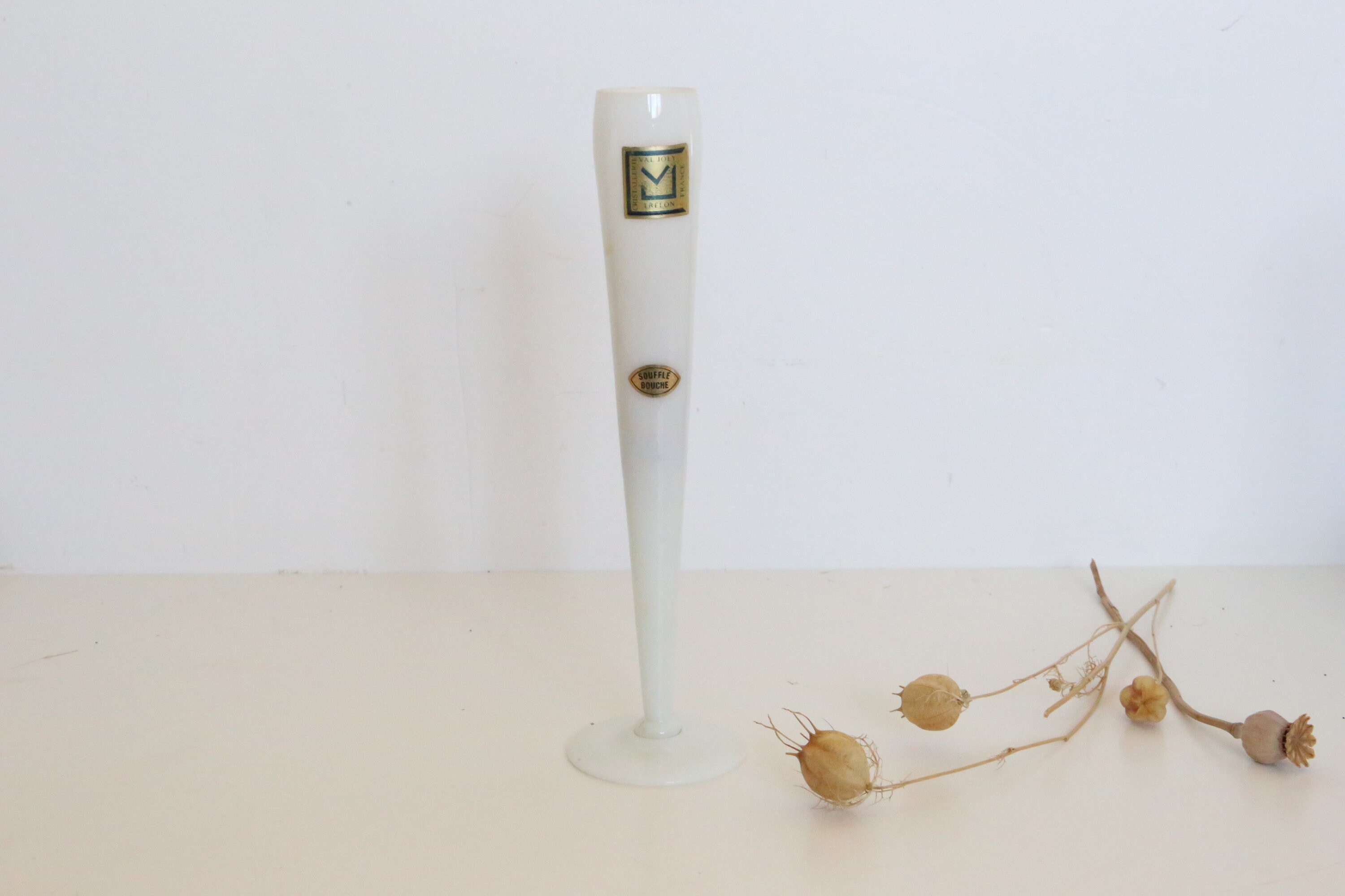 Vase en Cristal Opaque Blanc, Vintage