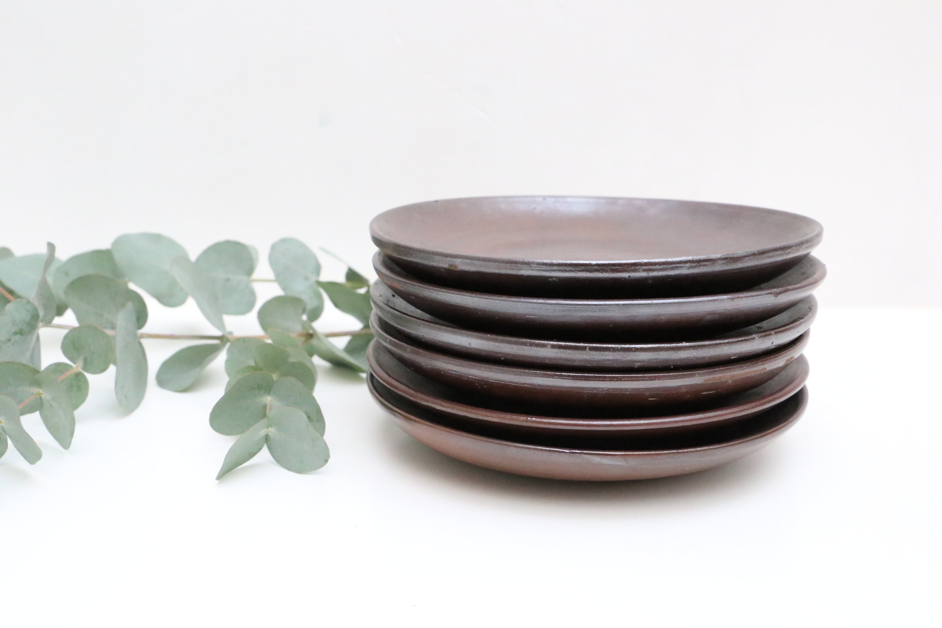Assiettes Plates X6, Artisanales, Poterie Lentier Sars-Poteries, Nord France