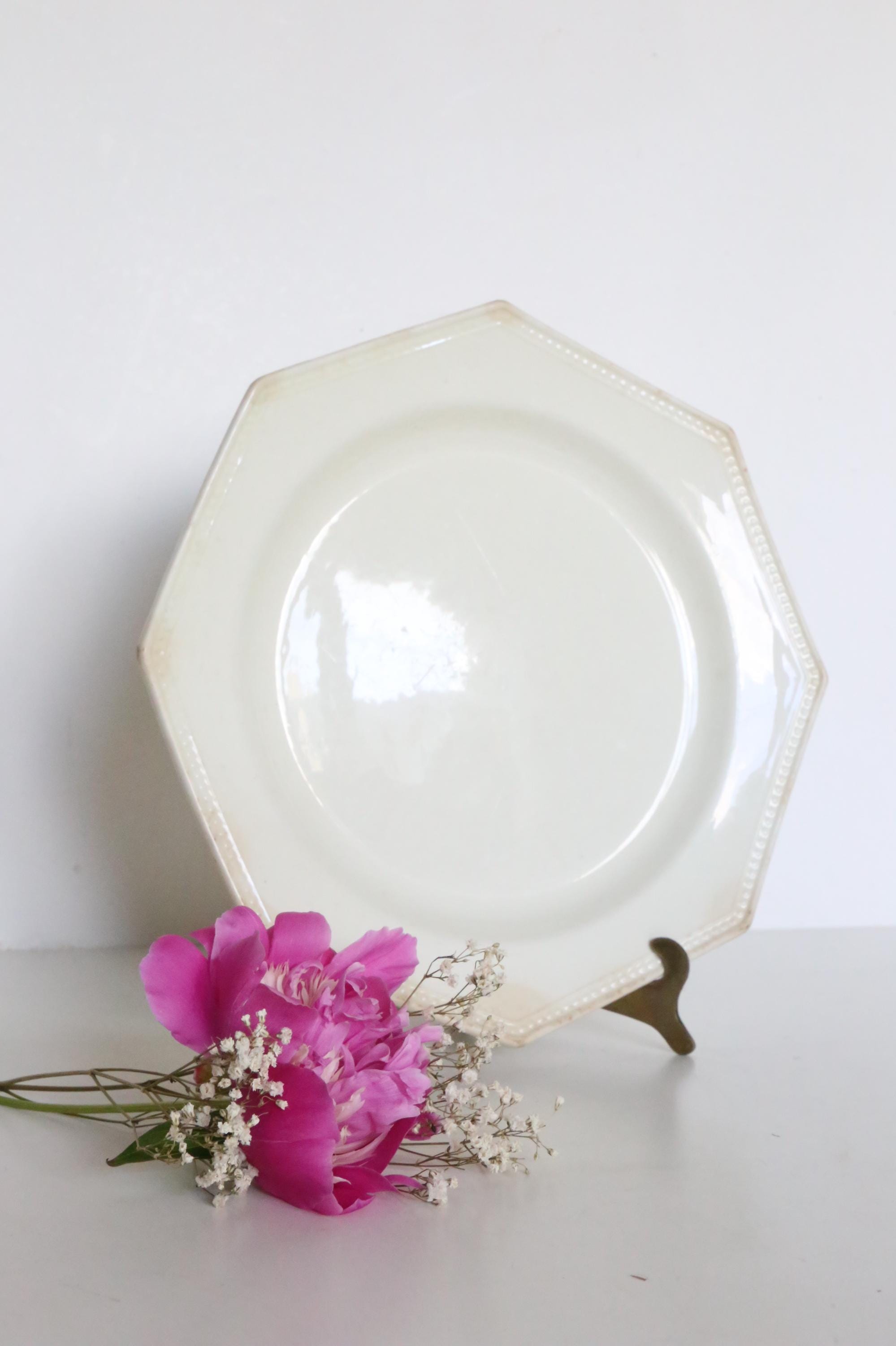 Creil and Montereau Plates, 19th Century, Perle Model, Ivory / Set