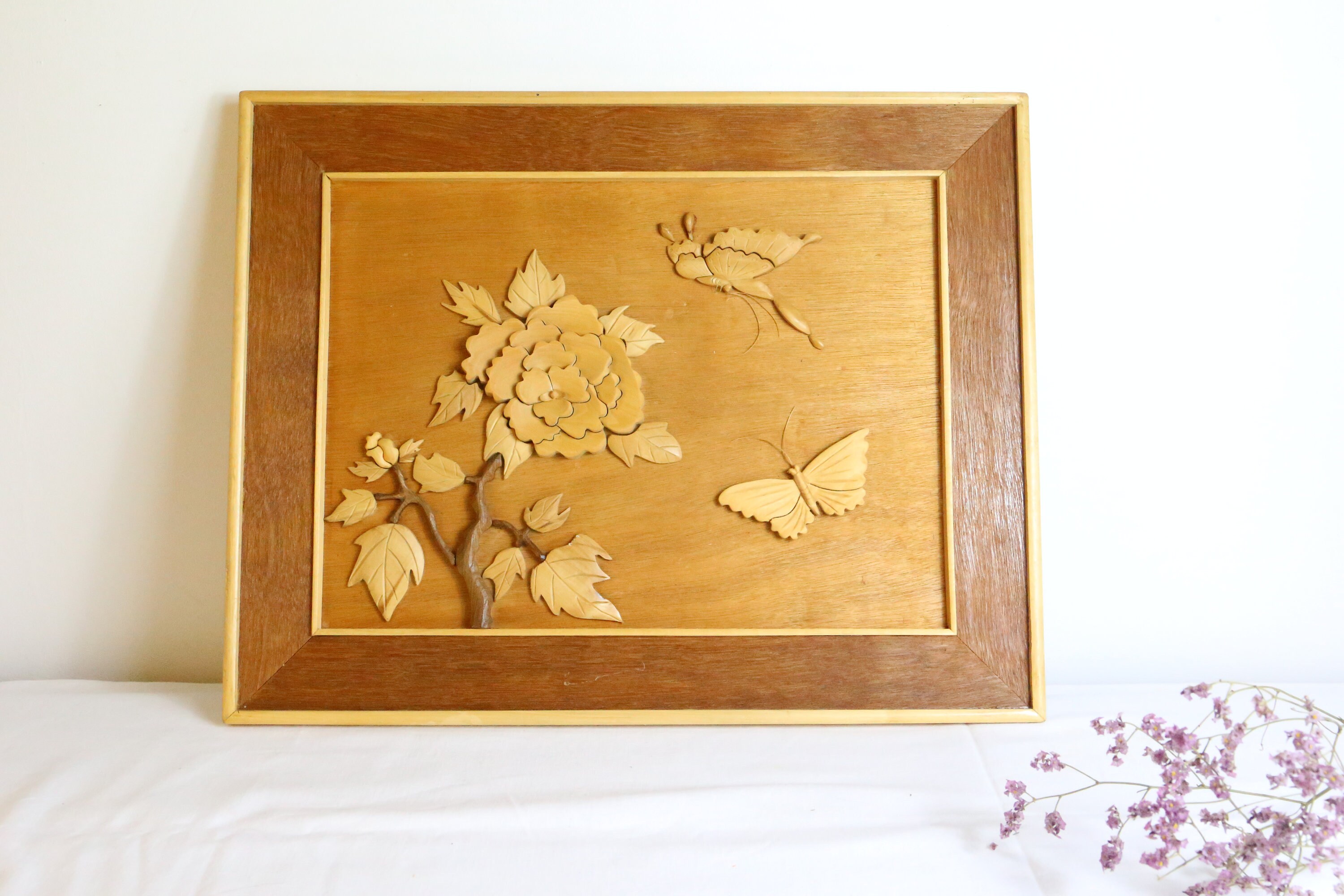 Tableau Mural Floral Fait de Lamelles Bois, Vintage