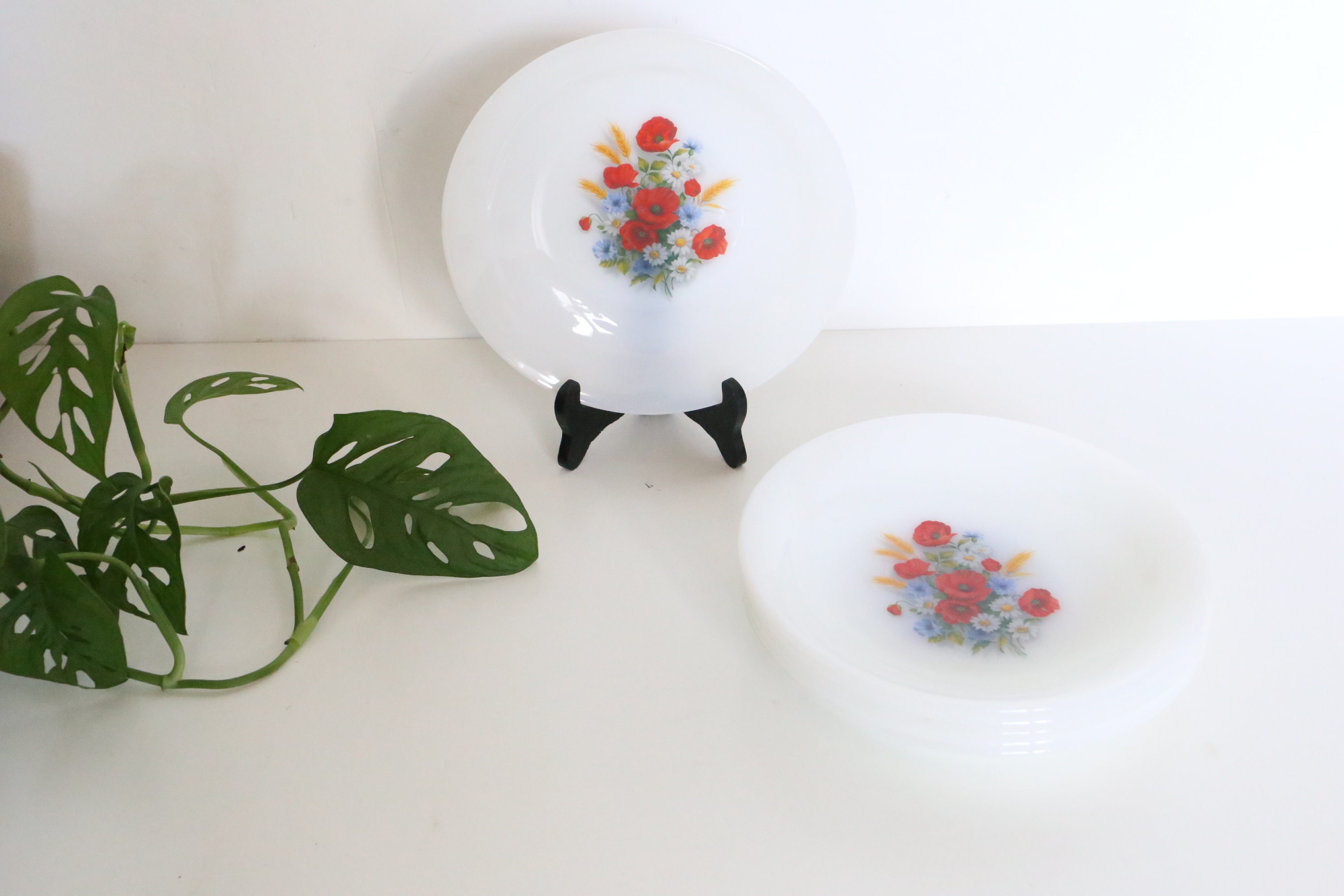 Set de 6 Assiettes Creuses Arcopal Motif Coquelicots, Vintage Français