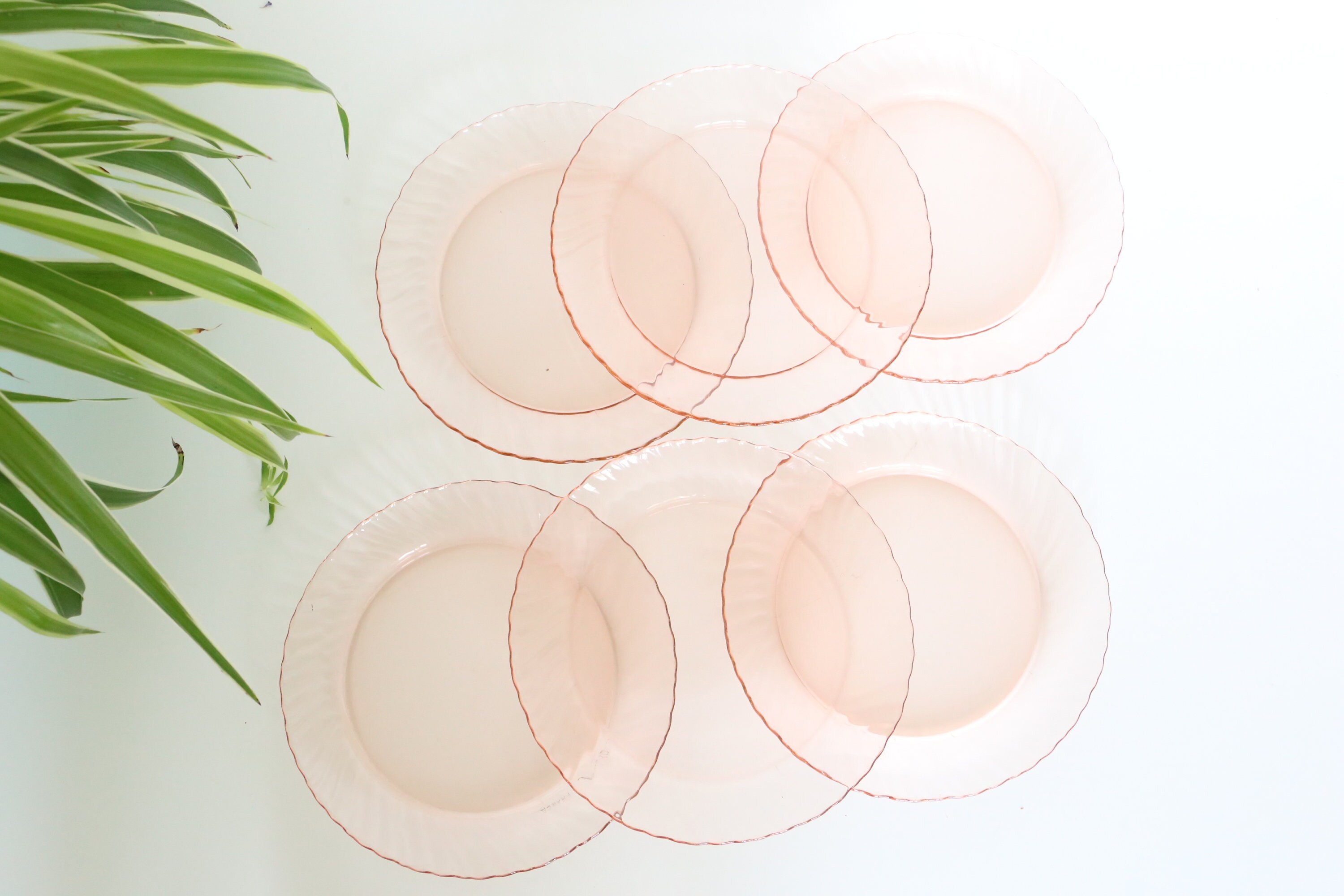 Assiettes à Dessert en Verre Rose Rosaline, Arcoroc, Lot de 6, Vintage Français, Vintage