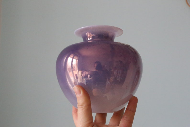 Iridescent glass ball vase, vintage, 1980 image 9