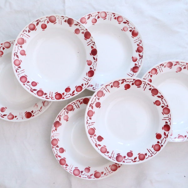 Set de 5 assiettes creuses, Céranord, motif pommes, vintage