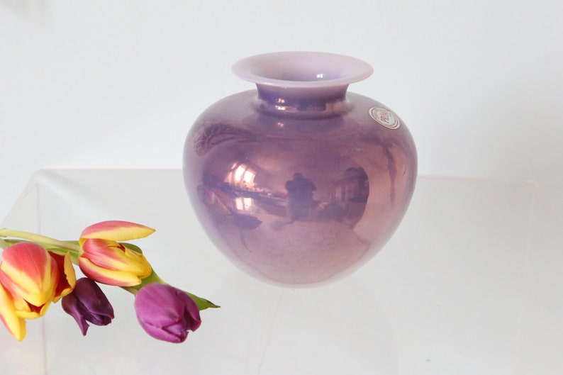 Iridescent glass ball vase, vintage, 1980 image 3