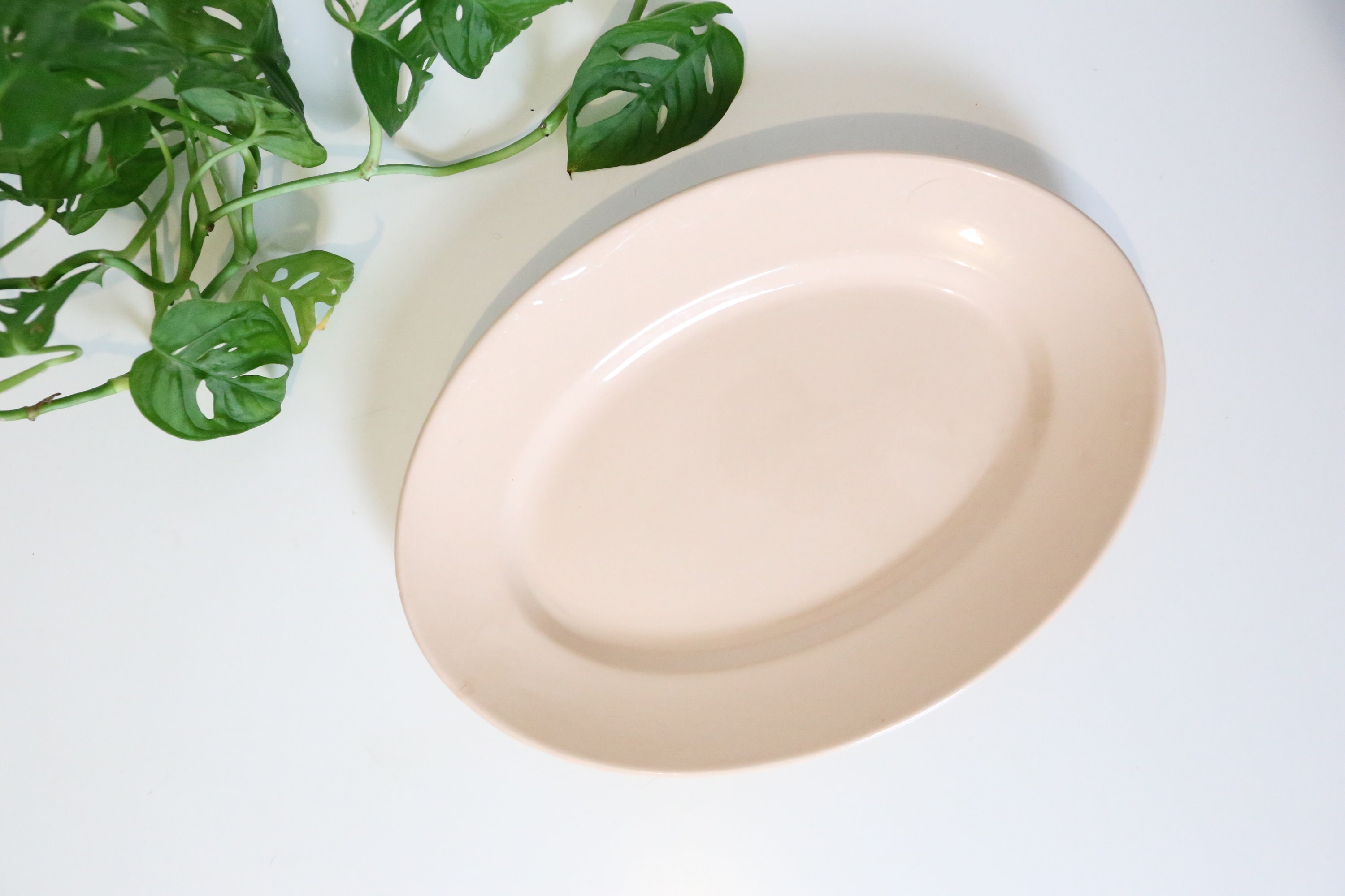 Plat Ovale en Céramique Rose, Art Déco, 1930, Digoin, Manufacture Française