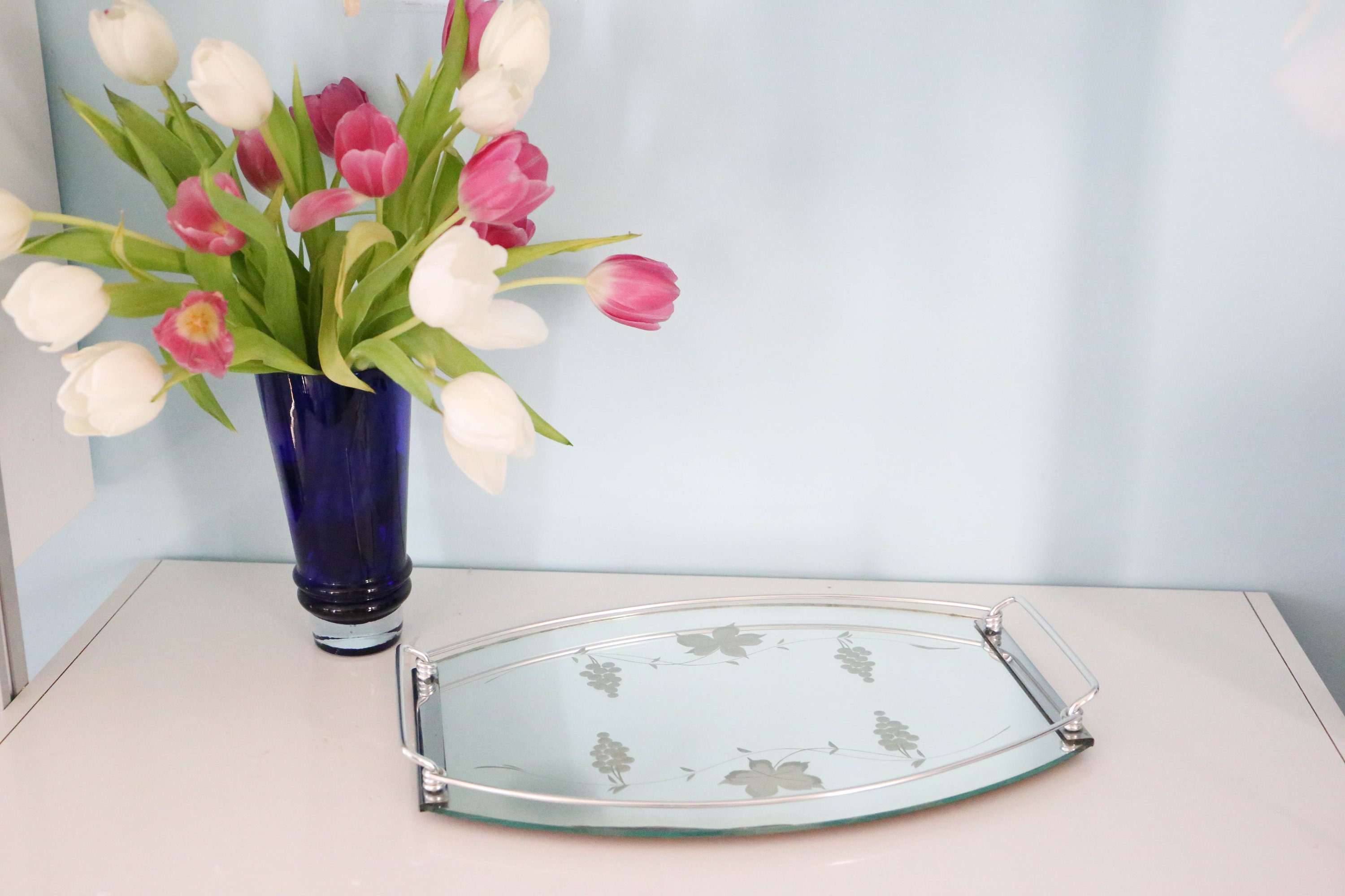 Plateau Ovale Miroir, Années 50, Vintage