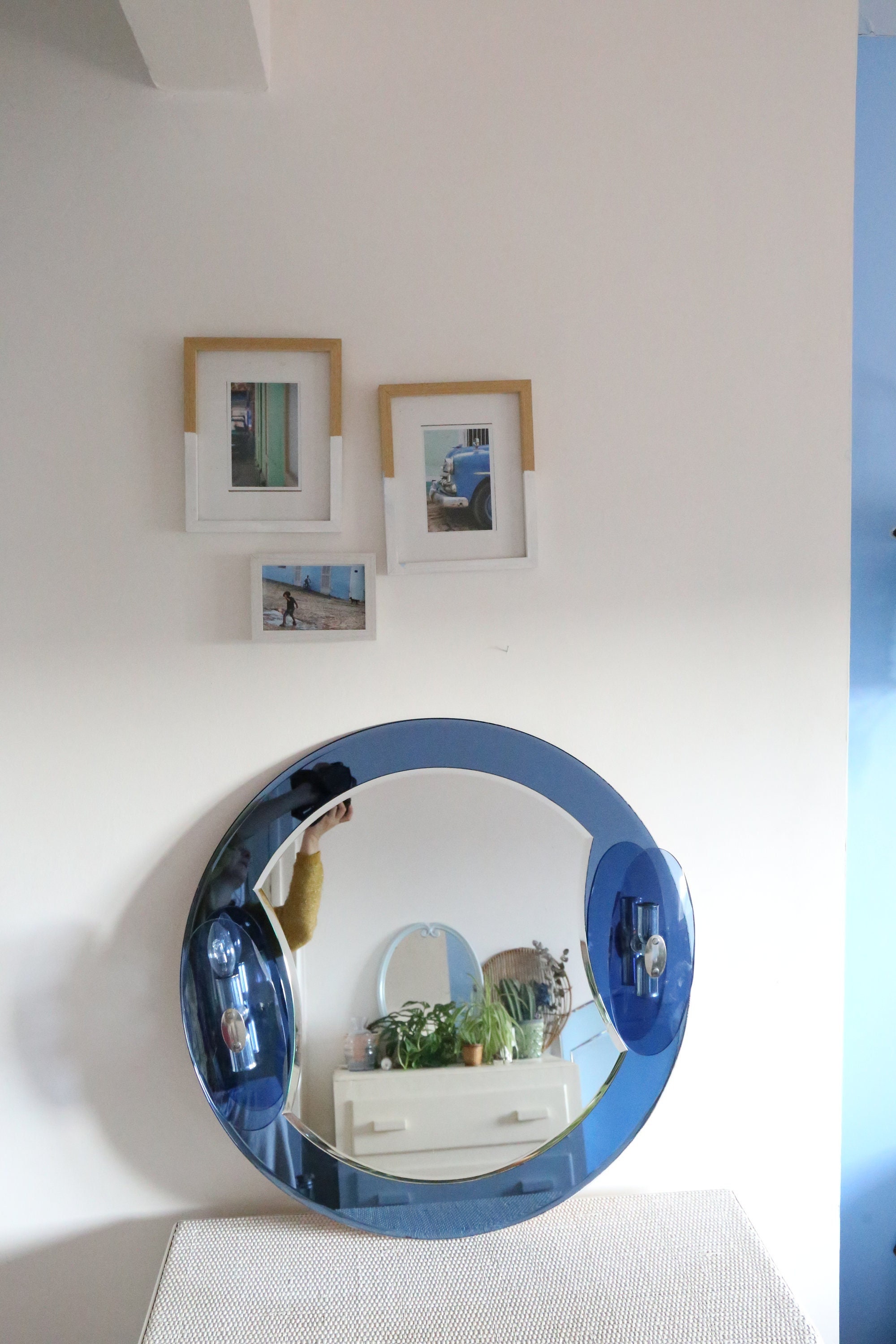 Miroir Bleu Cobalt Fontana Arte, Design Italien, Cerca 1970