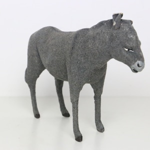 Santon Devineau, Donkey, for nativity scene, flocked, size 6, vintage