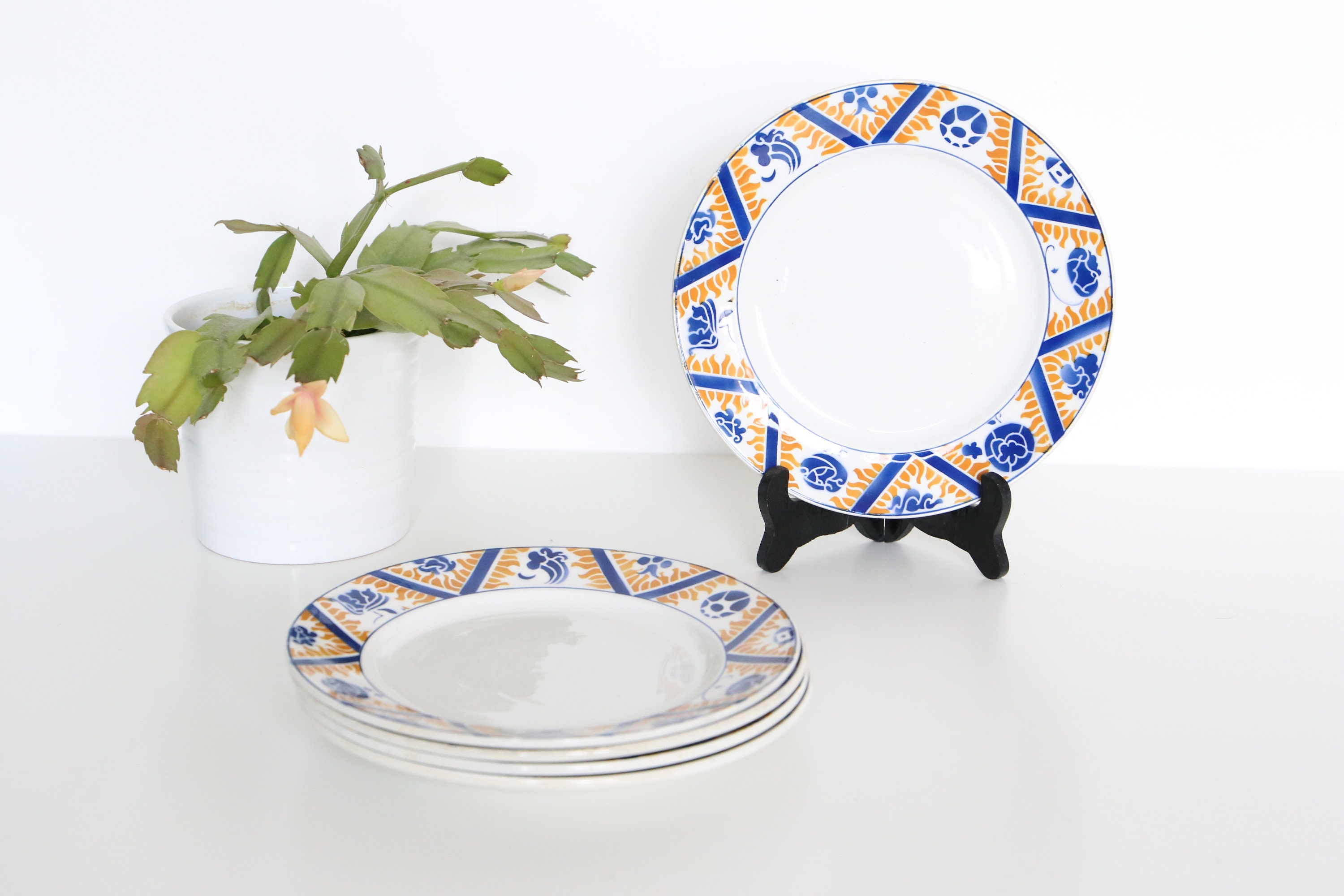 Lot de 4 Assiettes Moulin Des Loups, Motif Canada, Vintage, Français, Authentique