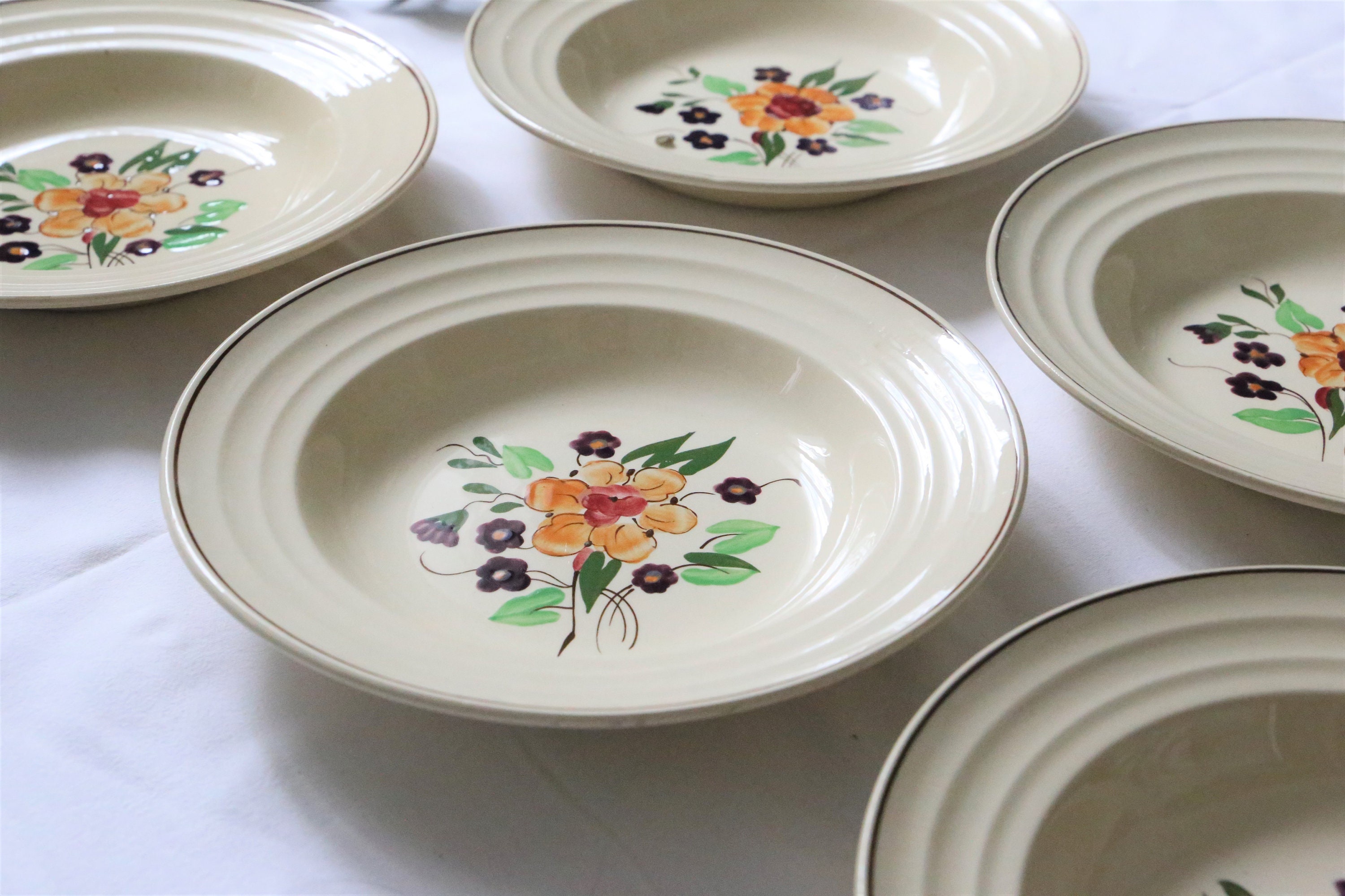 Set de 5 Assiettes Creuses Boch La Louvière, Vintage