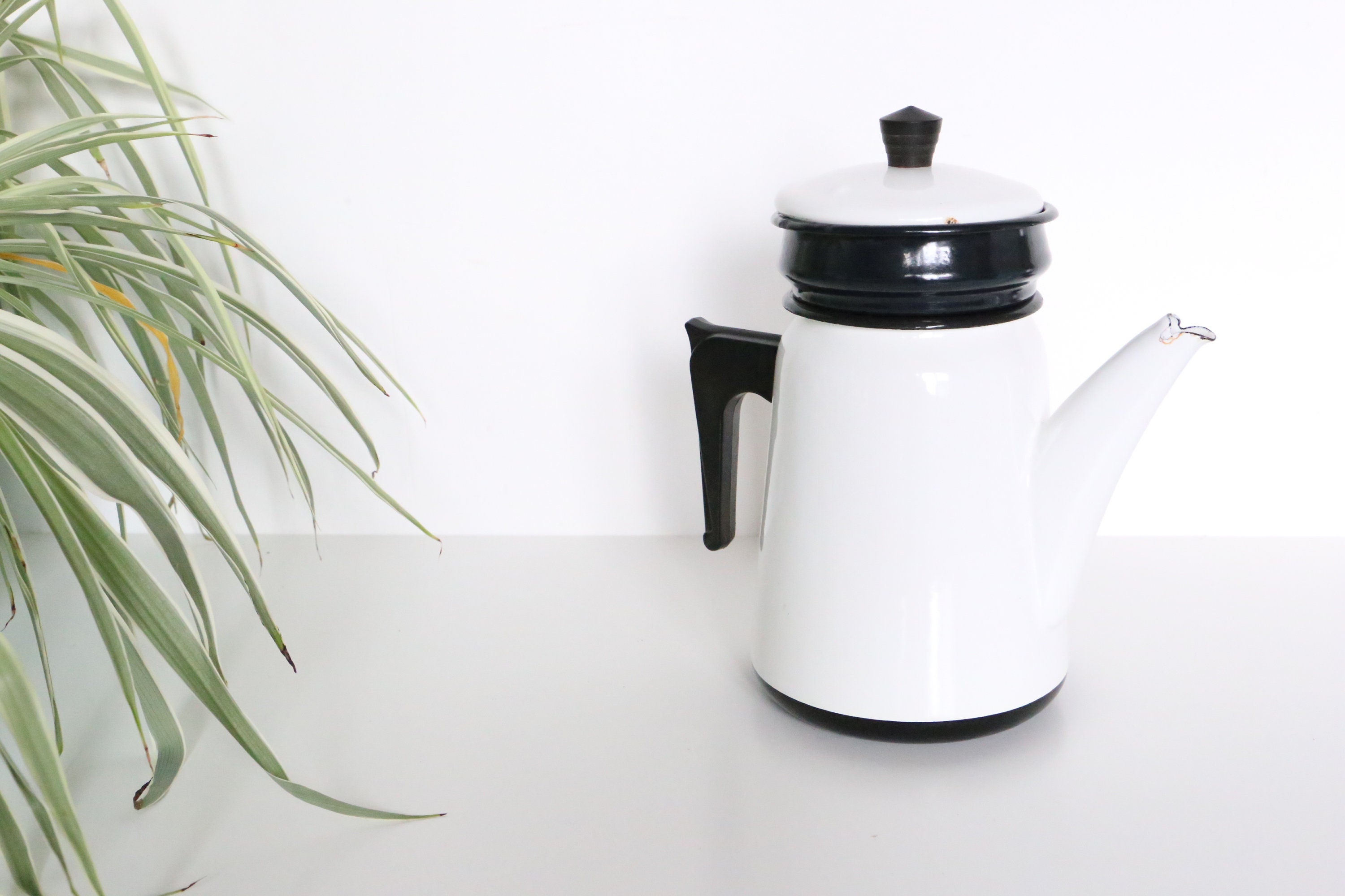 Cafetière en Émail, Blanche, Vintage Français