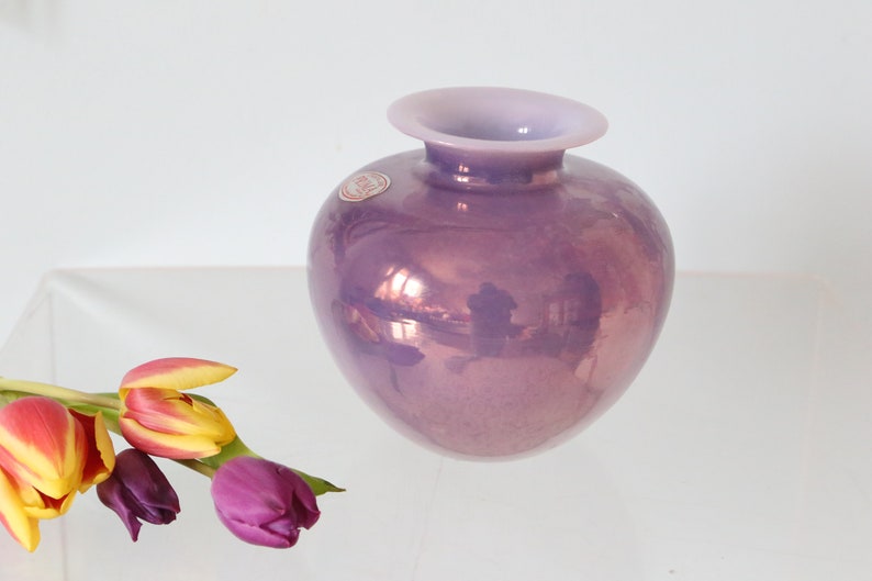 Iridescent glass ball vase, vintage, 1980 image 5