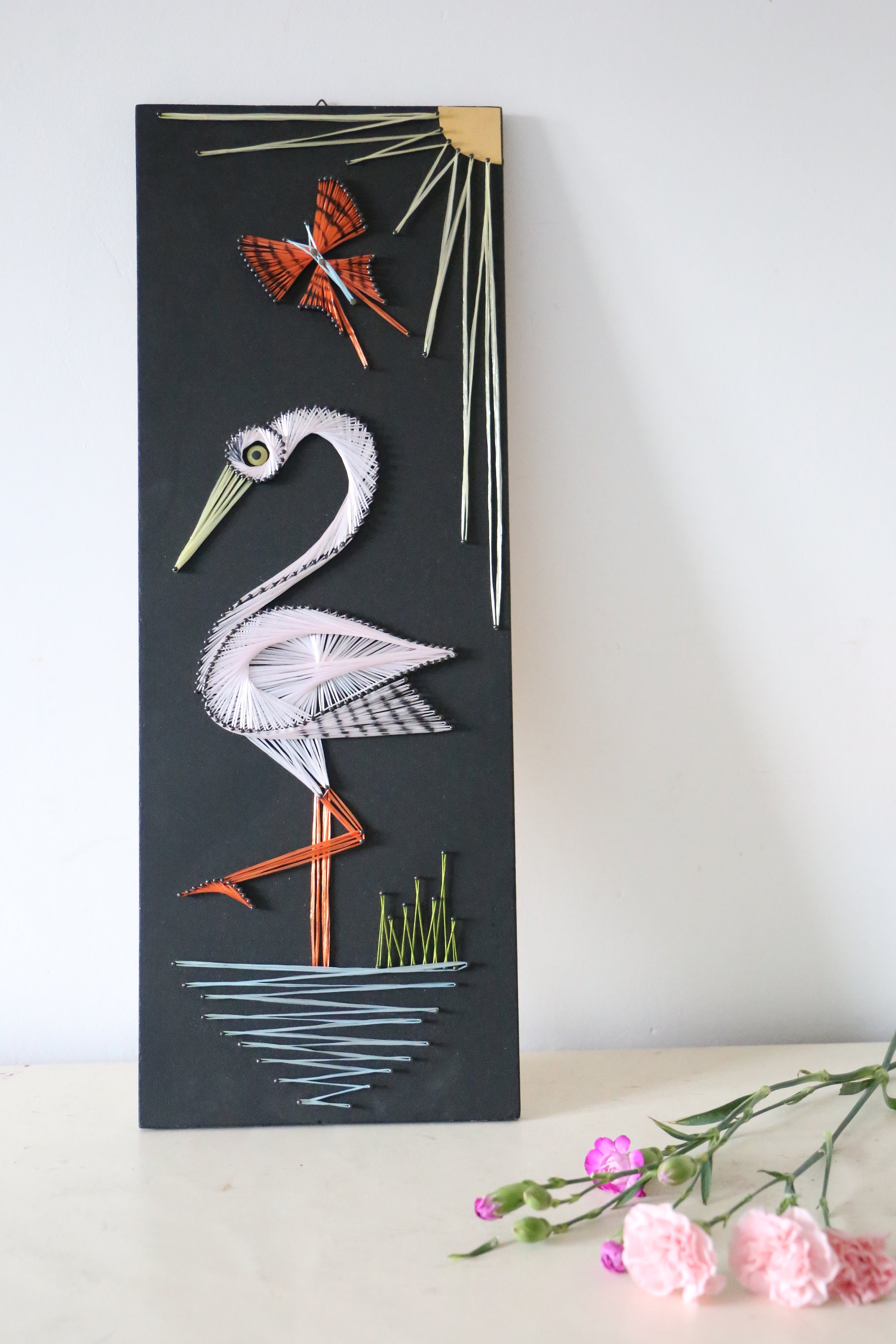 Famand Rose, Flamingo, Tableau Mural en Fils, Vintage