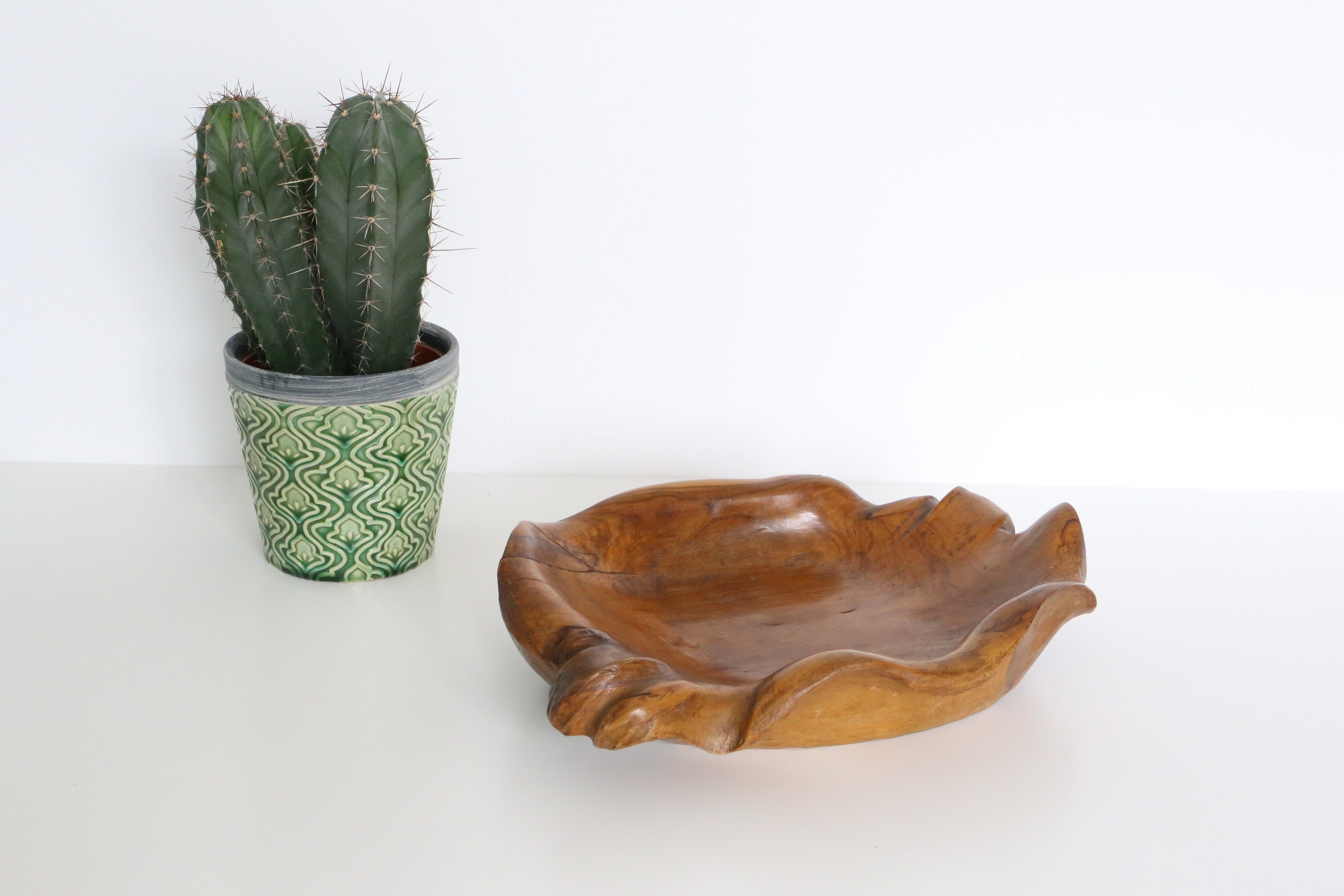 Superbe Vide Poche en Figuier, Coupe à Fruit, Bijoux, Fait Main, Rare, Bohème, Folk, Rustique, Campa