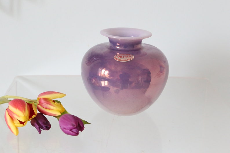 Iridescent glass ball vase, vintage, 1980 image 2